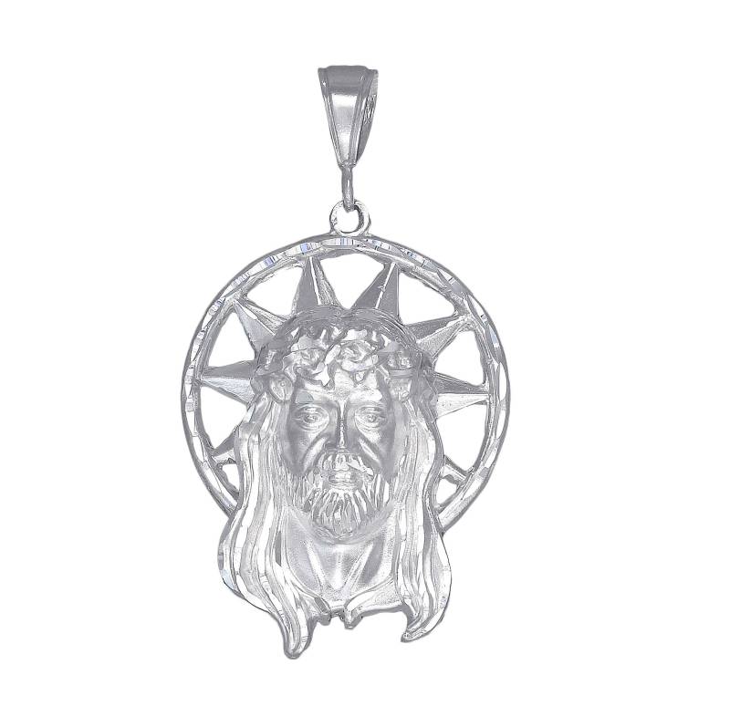 sterling Silber Jesus Head Halskette Mit Diamanten Geschnitten, Finish Und 24-Zoll-Kette von EJewelryPlus