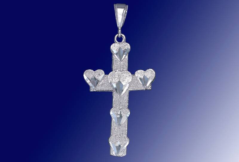 sterling Silber Kreuz Mit Herz Anhänger Halskette 2, 5 Zoll 15 Gramm Schnitt Diamant-Finish Und 24-Zoll-Figaro-Kette von EJewelryPlus