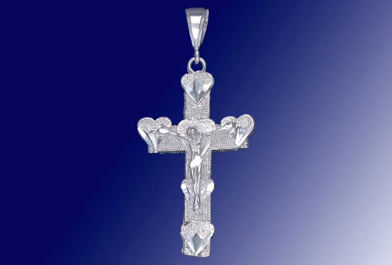 sterling Silber Kreuz Mit Herz Anhänger Halskette 2, 5 Zoll 8 Gramm Schnitt Diamant-Finish Und 24-Zoll-Figaro-Kette von EJewelryPlus