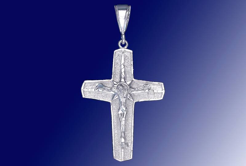sterling Silber Kreuz Mit Jesus Halskette 2, 2 Zoll 5 Gramm Schnitt Diamant-Finish Und 24-Zoll-Figaro-Kette von EJewelryPlus