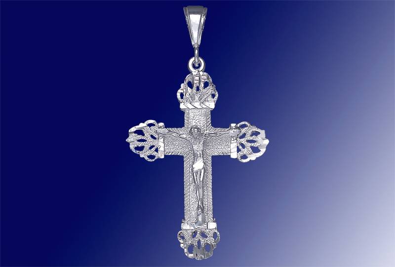 sterling Silber Kreuz Mit Jesus Halskette 2, 3 Zoll 5 Gramm Schnitt Diamant-Finish Und 24-Zoll-Figaro-Kette von EJewelryPlus