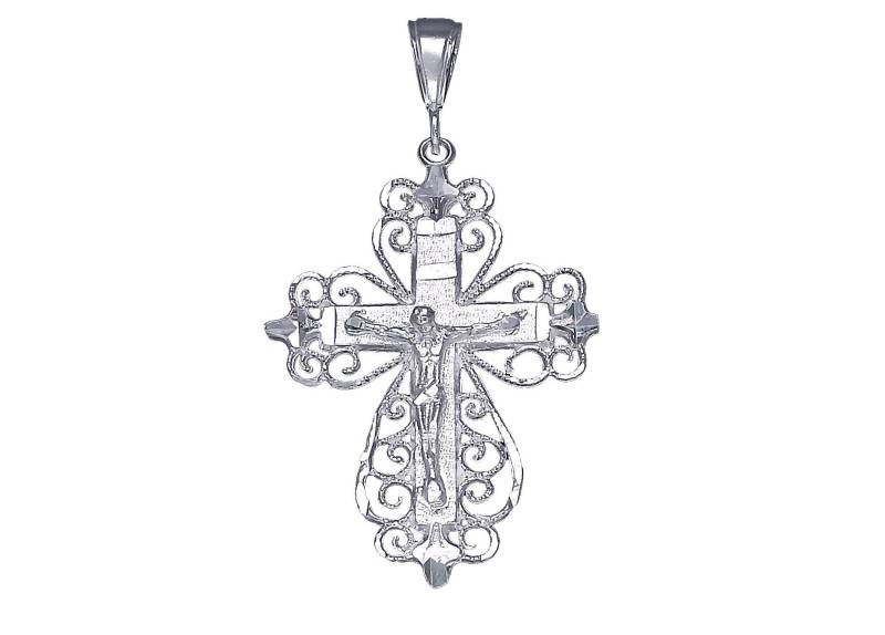 sterling Silber Kreuz Mit Jesus Halskette 2, 3 Zoll 6, 2 Gramm Schnitt Diamant-Finish Und 24-Zoll-Figaro-Kette von EJewelryPlus