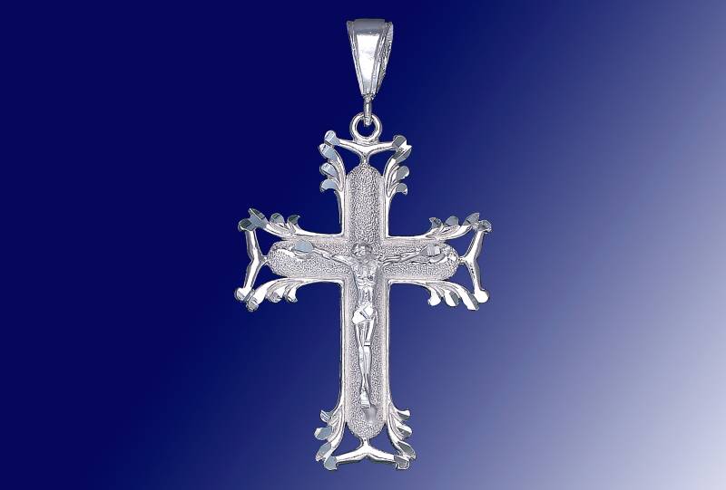 sterling Silber Kreuz Mit Jesus Halskette 2, 3 Zoll 6, 5 Gramm Schnitt Diamant-Finish Und 24-Zoll-Figaro-Kette von EJewelryPlus