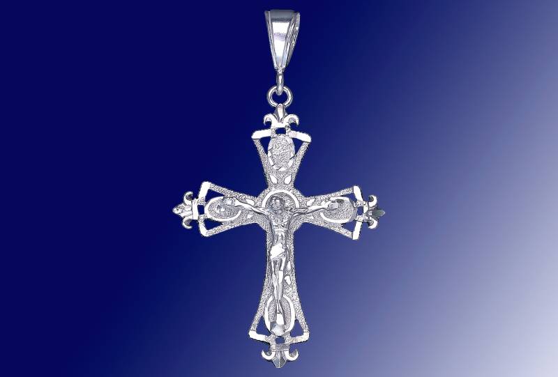 sterling Silber Kreuz Mit Jesus Halskette 2, 3 Zoll 6 Gramm Schnitt Diamant-Finish Und 24-Zoll-Figaro-Kette sterling Silber Kreuz Mit Jesus Halskette 2, 3 Zoll 6 Gramm Schnitt Diamant-Finish Und 24-Zoll-Figaro-Kette von EJewelryPlus