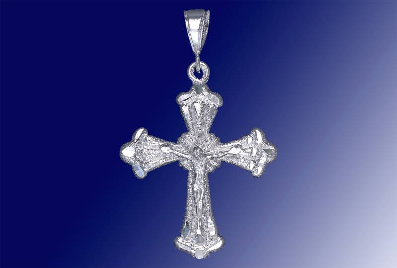 sterling Silber Kreuz Mit Jesus Halskette 2, 3 Zoll 8, 5 Gramm Schnitt Diamant-Finish Und 24-Zoll-Figaro-Kette von EJewelryPlus