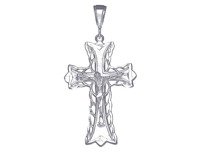 sterling Silber Kreuz Mit Jesus Halskette 2, 4 Zoll 4, 8 Gramm Schnitt Diamant-Finish Und 24-Zoll-Figaro-Kette von EJewelryPlus