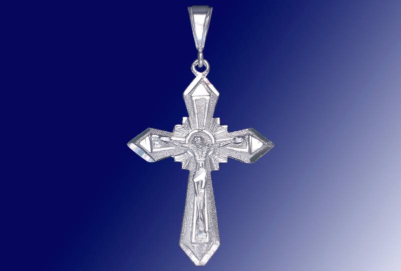 sterling Silber Kreuz Mit Jesus Halskette 2, 4 Zoll 5, 5 Gramm Schnitt Diamant-Finish Und 24-Zoll-Figaro-Kette von EJewelryPlus