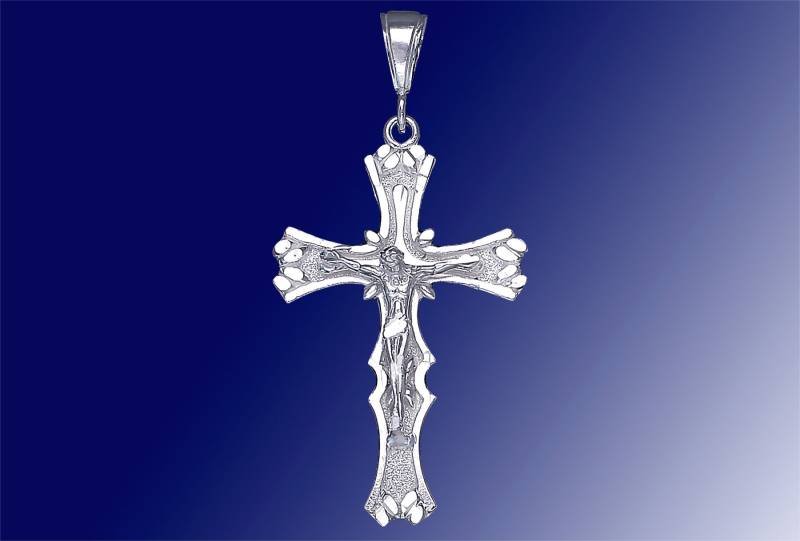 sterling Silber Kreuz Mit Jesus Halskette 2, 4 Zoll 8 Gramm Schnitt Diamant-Finish Und 24-Zoll-Figaro-Kette von EJewelryPlus