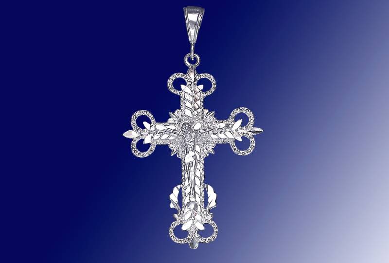 sterling Silber Kreuz Mit Jesus Halskette 2, 5 Zoll 6, 5 Gramm Schnitt Diamant-Finish Und 24-Zoll-Figaro-Kette von EJewelryPlus