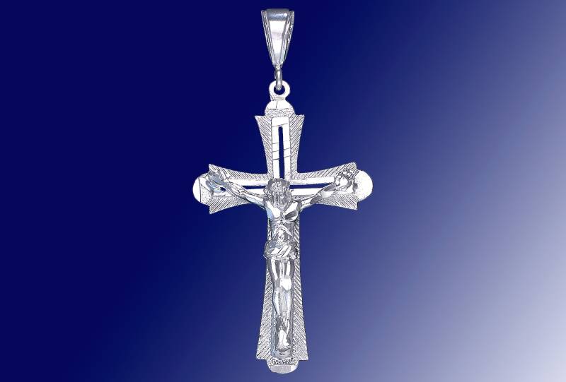 sterling Silber Kreuz Mit Jesus Halskette 2, 5 Zoll 6, 5 Gramm Schnitt Diamant-Finish Und 24-Zoll-Figaro-Kette von EJewelryPlus