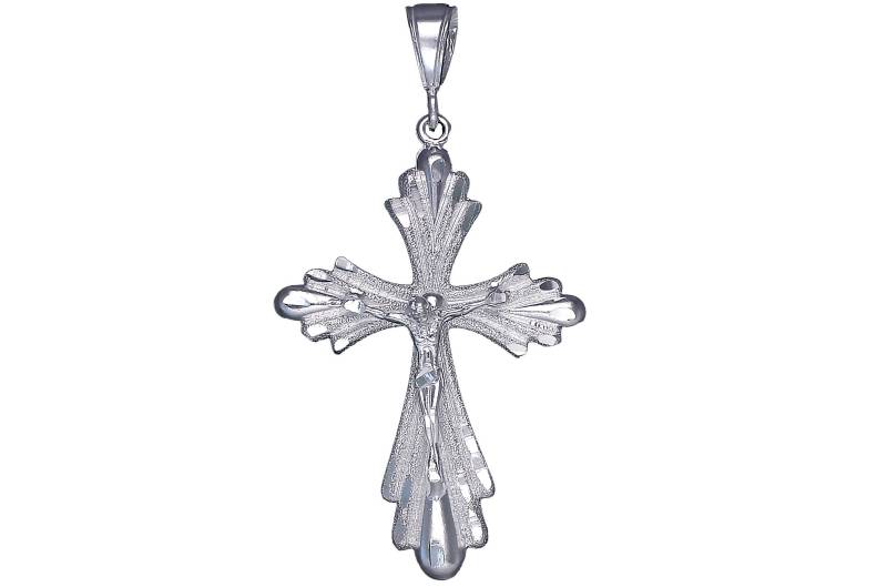 sterling Silber Kreuz Mit Jesus Halskette 2, 5 Zoll 7 Gramm Schnitt Diamant-Finish Und 24-Zoll-Figaro-Kette von EJewelryPlus