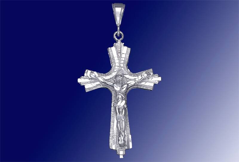 sterling Silber Kreuz Mit Jesus Halskette 2, 5 Zoll 9 Gramm Schnitt Diamant-Finish Und 24-Zoll-Figaro-Kette von EJewelryPlus