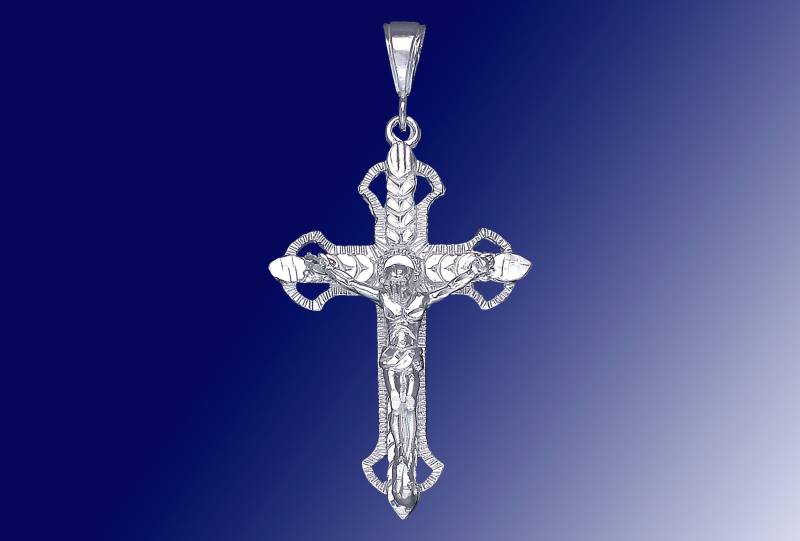 sterling Silber Kreuz Mit Jesus Halskette 2, 6 Zoll 8 Gramm Schnitt Diamant-Finish Und 24-Zoll-Figaro-Kette sterling Silber Kreuz Mit Jesus Halskette 2, 6 Zoll 8 Gramm Schnitt Diamant-Finish Und 24-Zoll-Figaro-Kette von EJewelryPlus