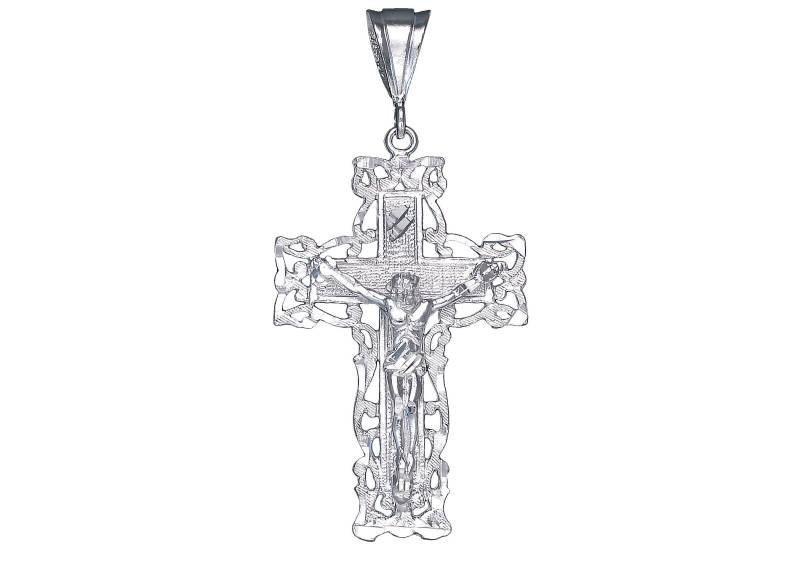 sterling Silber Kreuz Mit Jesus Halskette 2, 7 Zoll 8 Gramm Schnitt Diamant-Finish Und 24-Zoll-Figaro-Kette von EJewelryPlus