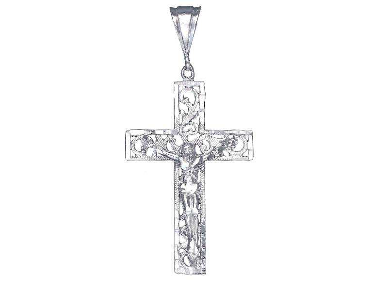sterling Silber Kreuz Mit Jesus Halskette 2, 8 Zoll 7 Gramm Schnitt Diamant-Finish Und 24-Zoll-Figaro-Kette sterling Silber Kreuz Mit Jesus Halskette 2, 8 Zoll 7 Gramm Schnitt Diamant-Finish Und 24-Zoll-Figaro-Kette von EJewelryPlus