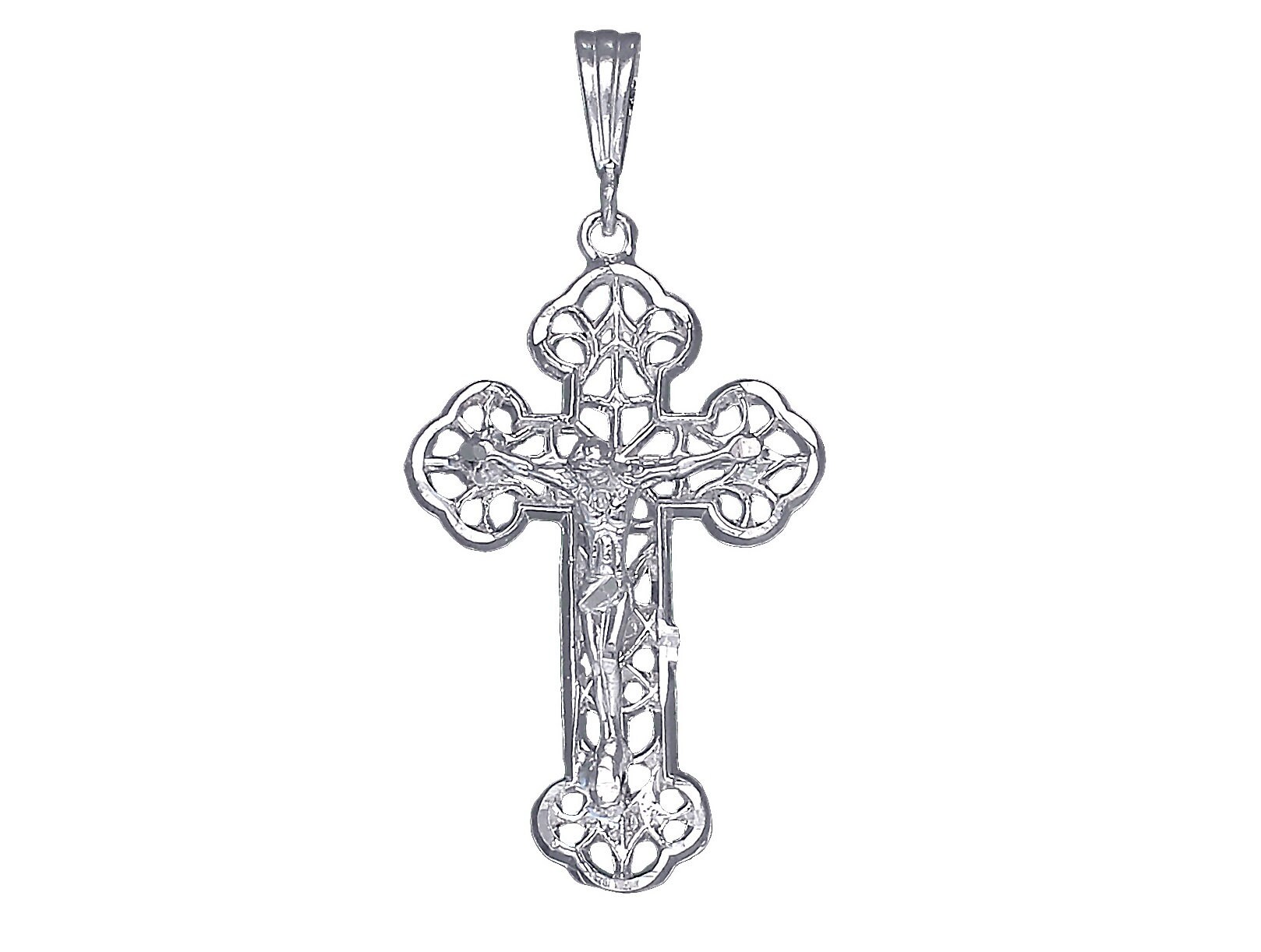sterling Silber Kreuz Mit Jesus Halskette 2 Zoll 3, 5 Gramm Schnitt Diamant-Finish Und 24-Zoll-Figaro-Kette von EJewelryPlus