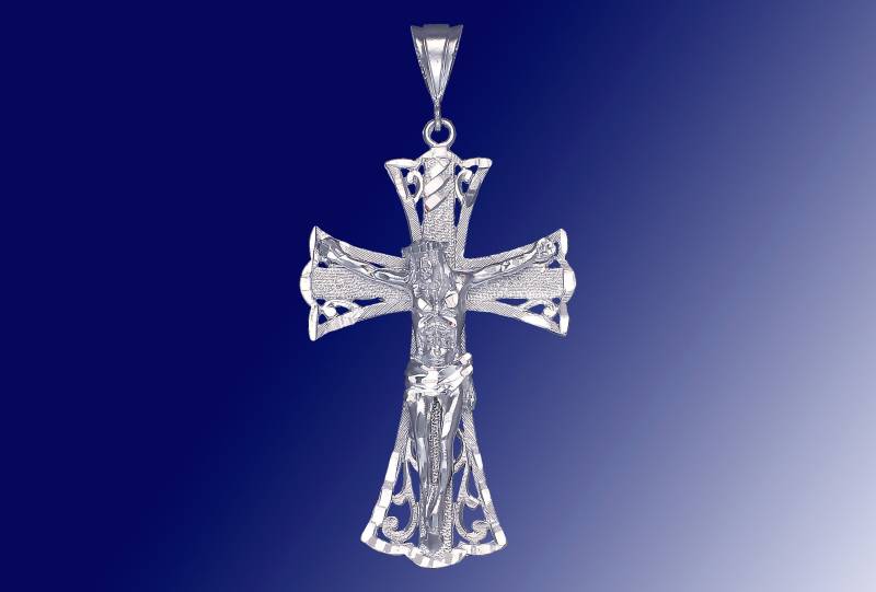 sterling Silber Kreuz Mit Jesus Pendant Halskette Diamant Geschnitten, Finish Und Kette sterling Silber Kreuz Mit Jesus Pendant Halskette Diamant Geschnitten, Finish Und Kette von EJewelryPlus