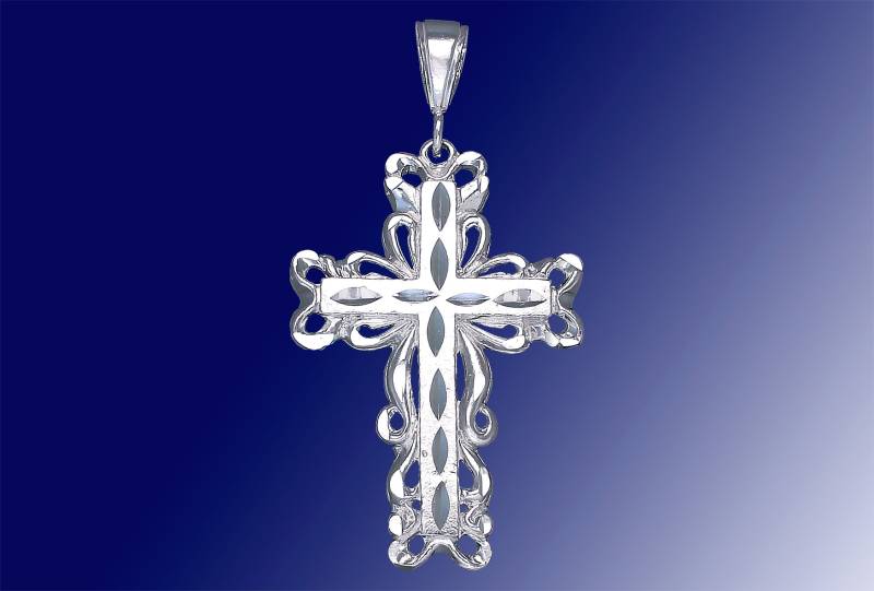 sterling Silber Kreuz Ohne Jesus Halskette 2, 2 Zoll 7, 5 Gramm Mit Schnitt Diamant-Finish Und 24-Zoll-Figaro-Kette von EJewelryPlus