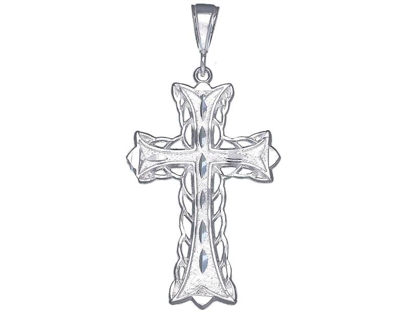 sterling Silber Kreuz Ohne Jesus Halskette 2, 4 Zoll 4, 5 Gramm Mit Schnitt Diamant-Finish Und 24-Zoll-Figaro-Kette von EJewelryPlus