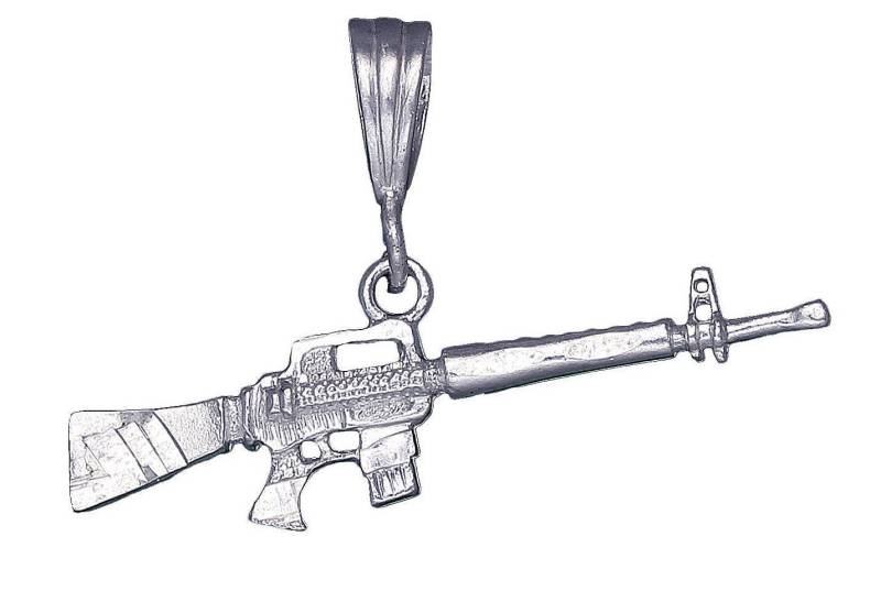 sterling Silber M-16 Gewehr Maschinengewehr Charmehalskette 1, 4 Gramm Mit Schnitt Diamant-Finish Und 18-Zoll-Rolo Kette von EJewelryPlus