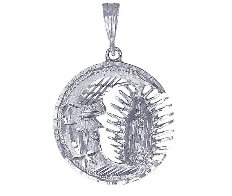 sterling Silber Maria Medaillon Guadalupe Und Mondhalskette 2 Zoll 12 Gramm Mit Schnitt Diamant-Finish 24-Zoll-Kette von EJewelryPlus