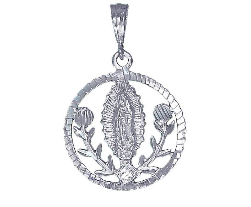 sterling Silber Maria Medaillon Guadalupe Und Rosen Halskette 1, 9 Zoll 7 Gramm Mit Schnitt Diamant-Finish 24-Zoll-Kette von EJewelryPlus