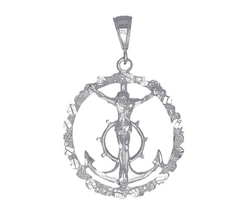 sterling Silber Nugget Design Anker Kreuz Mit Jesus Halskette 2, 2 Zoll 9, 5 Gramm Schnitt Diamant-Finish Und 24-Zoll-Kette sterling Silber Nugget Design Anker Kreuz Mit Jesus Halskette 2, 2 Zoll 9, 5 Gramm Schnitt Diamant-Finish Und 24-Zoll-Kette von EJewelryPlus