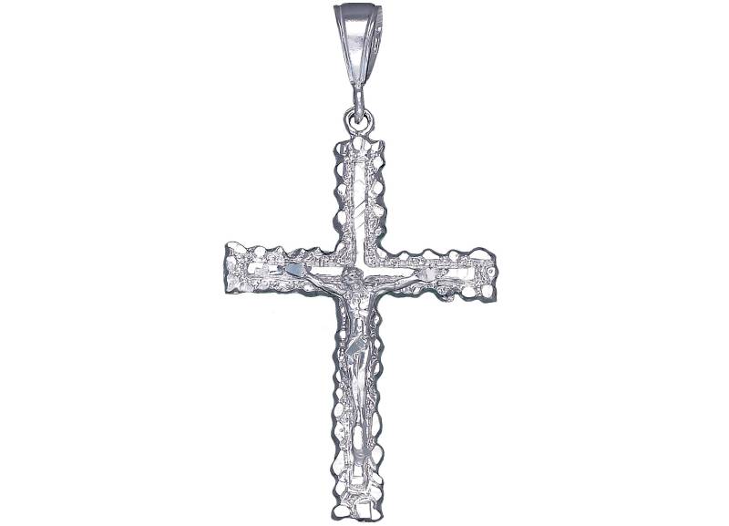 sterling Silber Nugget Kreuz Mit Jesus Halskette 2, 5 Zoll 6 Gramm Schnitt Diamant-Finish Und 24-Zoll-Figaro-Kette von EJewelryPlus