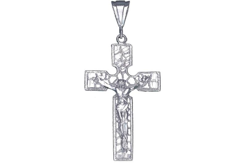 sterling Silber Nugget Kreuz Mit Jesus Halskette 2, 8 Zoll 9, 5 Gramm Schnitt Diamant-Finish Und 24-Zoll-Figaro-Kette von EJewelryPlus