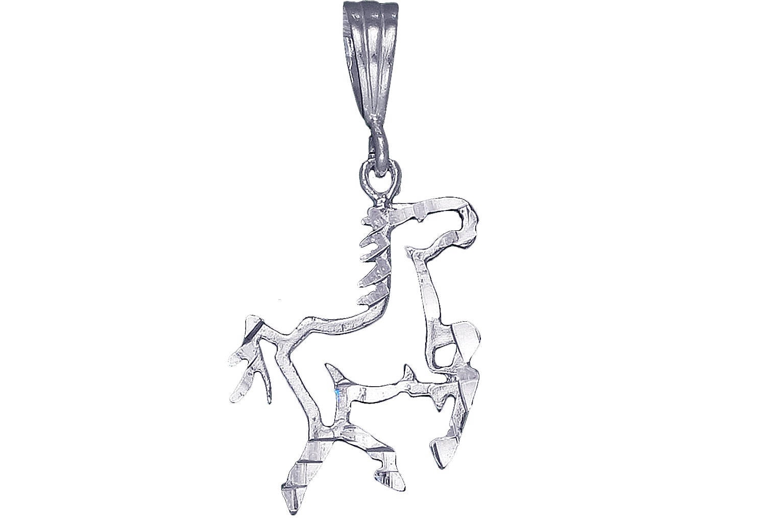 sterling Silber Pferd Charmehalskette 1, 4 Zoll 1, 5 Gramm Mit Schnitt Diamant-Finish Und 18-Zoll-Rolo Kette von EJewelryPlus