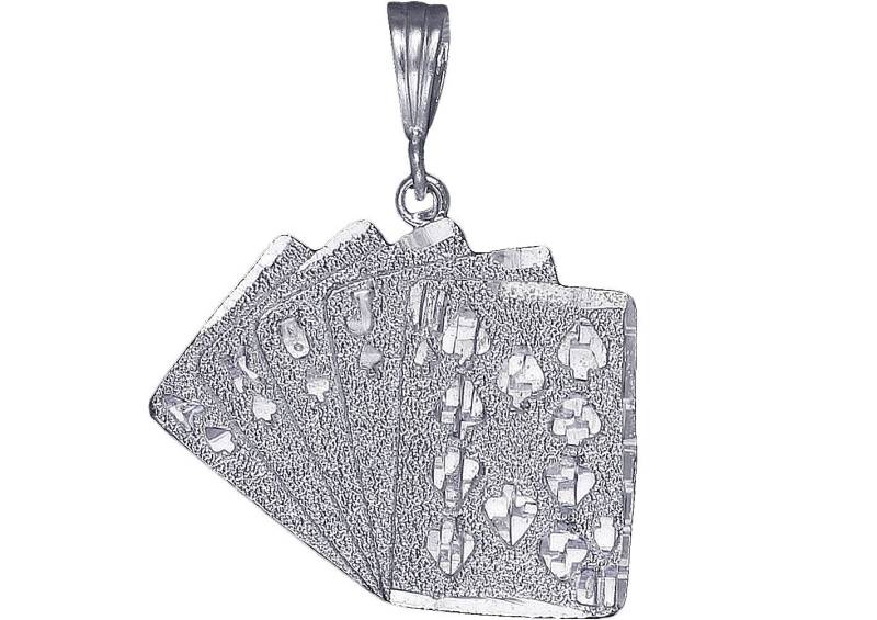 sterling Silber Royal Flush Von Herzen Poker Charmehalskette 1, 6 Zoll 5 Gramm Mit Schnitt Diamant-Finish Und 24-Zoll-Figaro-Kette von EJewelryPlus