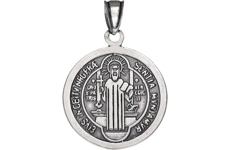 sterling Silber Saint Benedict Medaille Reversible Charmehalskette 1, 1 Zoll 2, 7 Gramm Mit Antiken Oxidierte Oberfläche Und Kette von EJewelryPlus