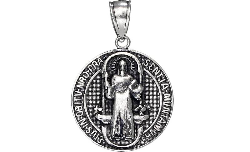 sterling Silber Saint Benedict Medaille Reversible Charmehalskette 1 Zoll 1, 6 Gramm Mit Antiken Oxidierte Oberfläche Und Kette von EJewelryPlus
