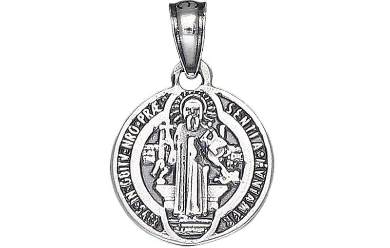 sterling Silber Saint Benedict Medaille Reversible Charmehalskette 17 Mm, 1 Gramm Mit Antiken Oxidiert, Finish Und Kette von EJewelryPlus