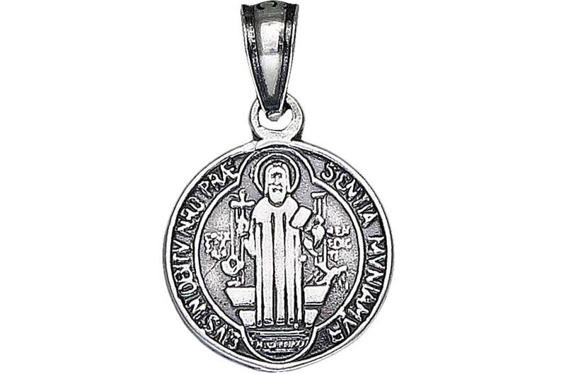 sterling Silber Saint Benedict Medaille Reversible Charmehalskette 17 Mm 1, 1 Gramm Mit Antik Oxidiert-Finish Und Kette von EJewelryPlus