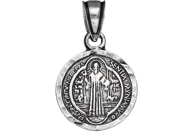 sterling Silber Saint Benedict Medaille Reversible Charmehalskette Mit Antiken Oxidierte Oberfläche Und 18-Zoll-Kette von EJewelryPlus