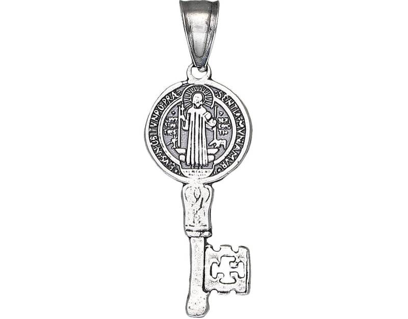 sterling Silber Saint Benedict Schlüssel Medaille Reversible Charmehalskette 1, 1 Zoll 0, 8 Gramm Mit Antiken Oxidierte Oberfläche Und Kette sterling Silber Saint Benedict Schlüssel Medaille Reversible Charmehalskette 1, 1 Zoll 0, 8 Gramm Mit Antiken Oxidierte Oberfläche Und Kette von EJewelryPlus