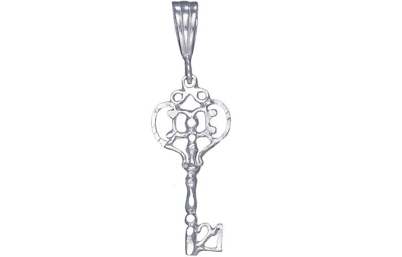 sterling Silber Schlüssel Charmehalskette 1, 5 Zoll 1, 4 Gramm Mit Schnitt Diamant-Finish Und 18-Zoll-Rolo Kette von EJewelryPlus