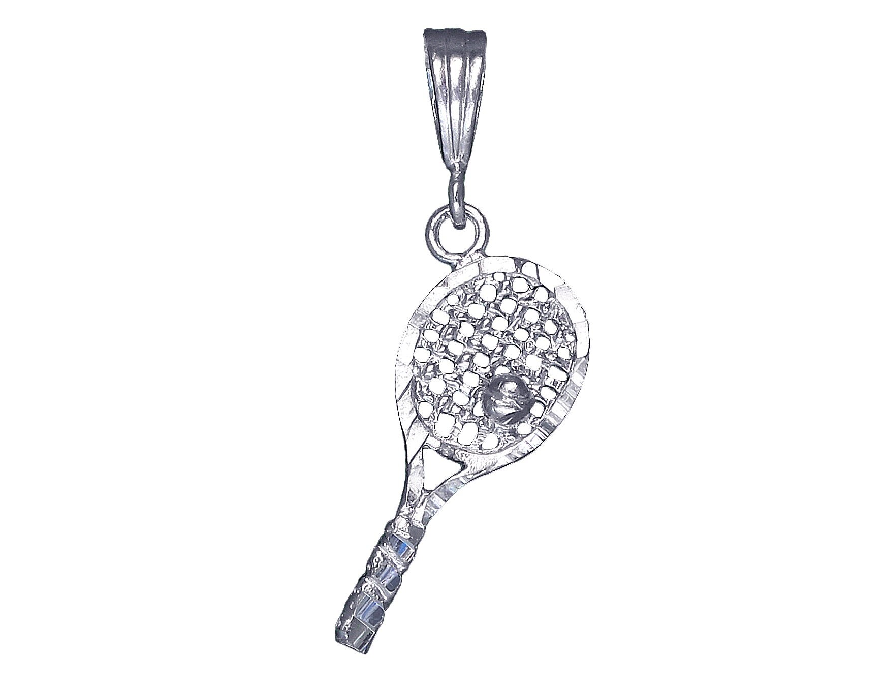sterling Silber Tennisschläger Charmehalskette 1, 5 Zoll 2, 2 Gramm Mit Schnitt Diamant-Finish Und 24-Zoll-Figaro-Kette von EJewelryPlus