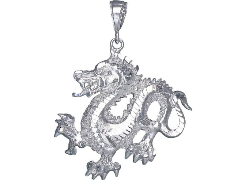 sterling Silver Dragon Charmehalskette 2, 4 Zoll 10 Gramm Mit Schnitt Diamant-Finish Und 24-Zoll-Figaro-Kette von EJewelryPlus
