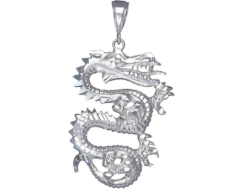sterling Silver Dragon Charmehalskette 2, 4 Zoll 9, 6 Gramm Mit Schnitt Diamant-Finish Und 24-Zoll-Figaro-Kette Aktiv Fotos von EJewelryPlus