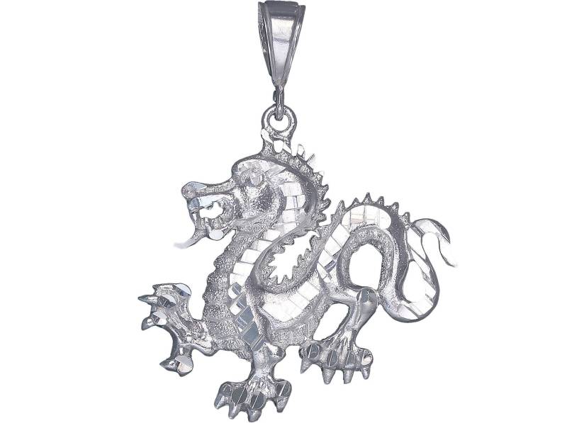 sterling Silver Dragon Charmehalskette 2 Zoll 6, 4 Gramm Mit Schnitt Diamant-Finish Und 24-Zoll-Figaro-Kette von EJewelryPlus