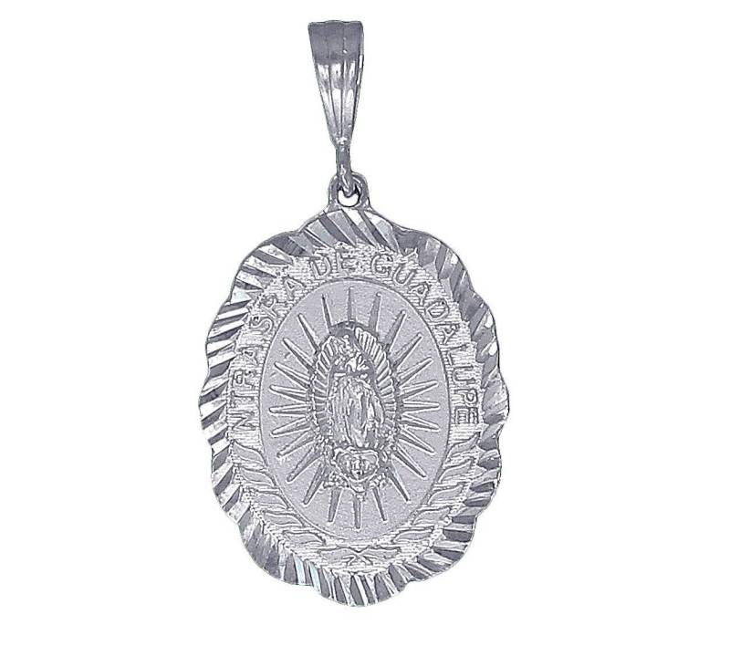 sterlingsilber Maria Medaillon Ntra Sra De Guadalupe Gravierte Anhänger Halskette 1, 7 Zoll 6 Gramm Mit Diamond Cut Finish Und Kette von EJewelryPlus