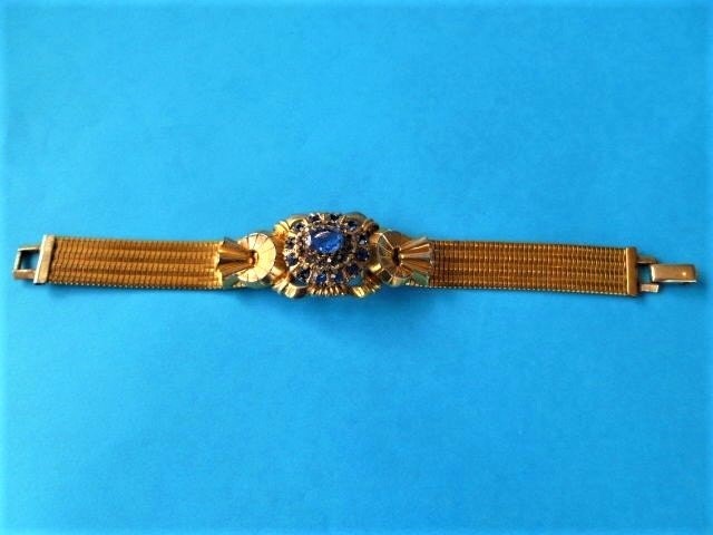 Art Deco Signiert P.s. Co 12K Gold Fill & Blau Verzierten Mesh Armband Einfügen Art Deco Signiert P.s. Co 12K Gold Fill & Blau Verzierten Mesh Armband Einfügen von EJewelsAU