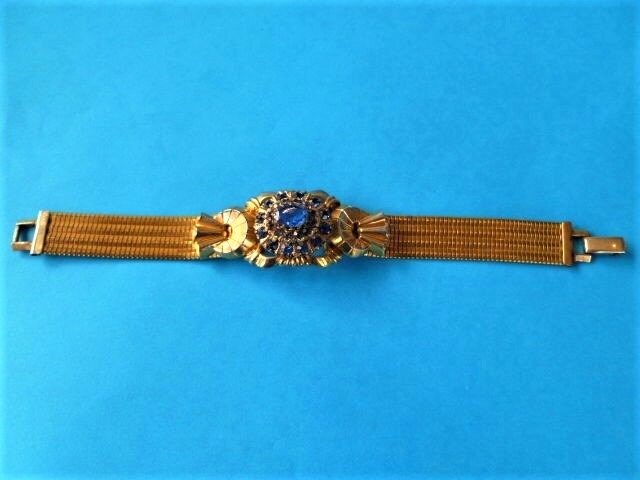 Art Deco Signiert P.s. Co 12K Gold Fill & Blau Verzierten Mesh Armband Einfügen von EJewelsAU