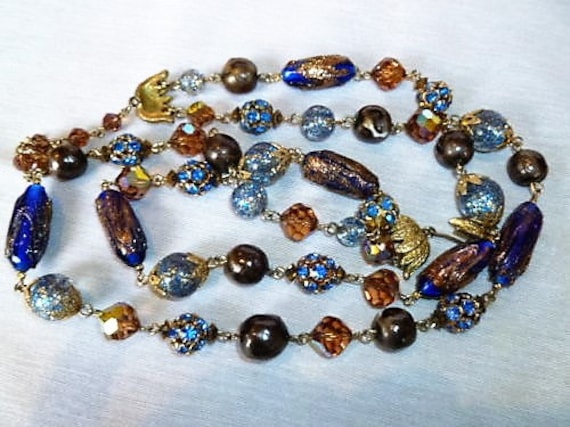 Seltene Vendome Hochwertige Folie Glaskunst, Faux Barock Perlen Crystal Verdrahtet Multi-strängige Vintage Halskette 40cm von EJewelsAU