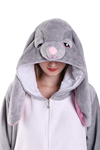 EJsoyo Erwachsene Einteiler Hase Nachtwäsche Löwe Tier Welpe Cartoon Kostüm und Teens Pyjama Unisex Weihnachten Halloween Cosplay L, Kaninchen von EJsoyo