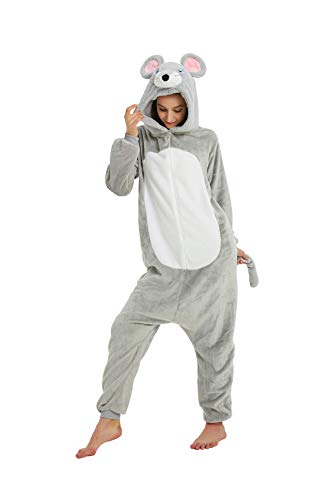 EJsoyo Onesie Erwachsene Rentier Kostüm Dinosaurier Nachtwäsche Tier Löwe Maus Cosplay Pyjama Teens Halloween Kostüm, Eine Maus, Large von EJsoyo