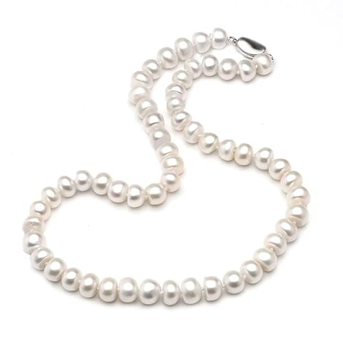 EKFBQBGW Echte natürliche Süßwasserperlenkette Frauen, echte weiße Perlenketten in Box Mode-Accessoires (Color : 8-9mm, Size : 40cm) von EKFBQBGW