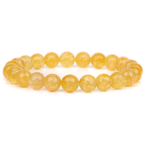 EKFBQBGW Raumdekoration 8 mm Perlenarmband, gelbe Quarzkristallstein-Armbänder for Damen und Herren, Tigerauge-Armreifen, Schmuck, 4. Citrin, 19 cm (Color : 4.citrine, Size : 17cm) von EKFBQBGW